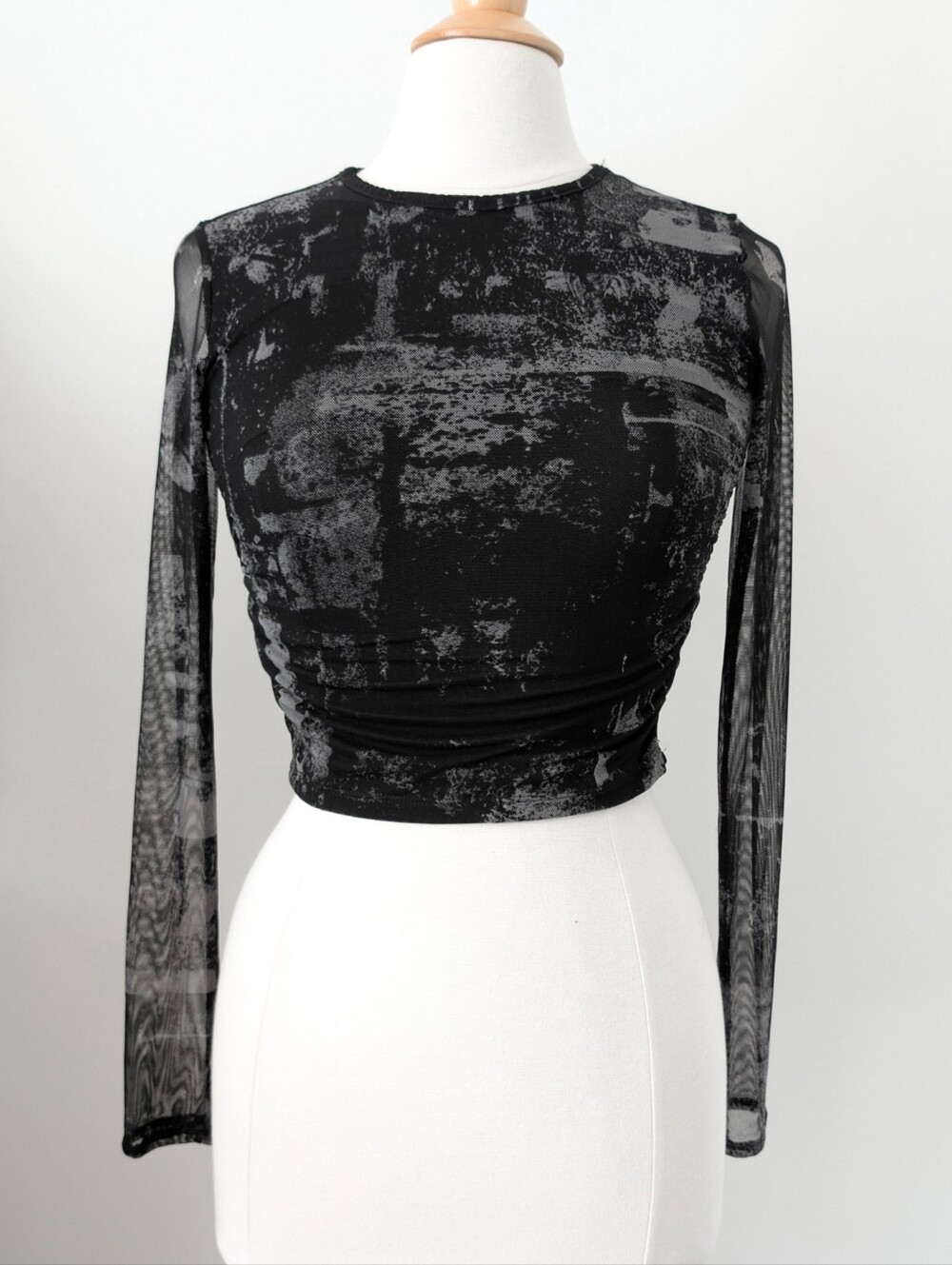 Black and gray abstract grunge mesh top SMALL Ardene goth industrial alternative